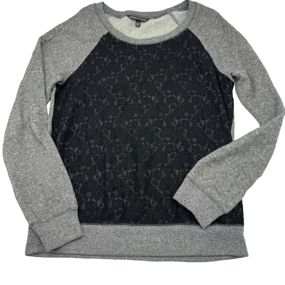 VICTORIA'S SECRET Women's Small soft gray sweatshirt pullover top black‎ lace